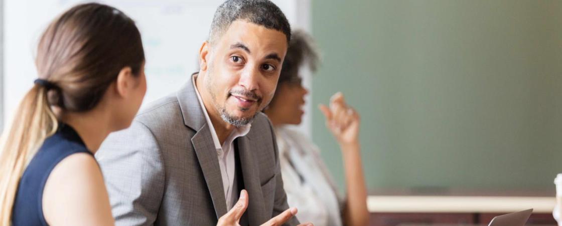 Man and woman talking 