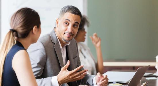 Man and woman talking 