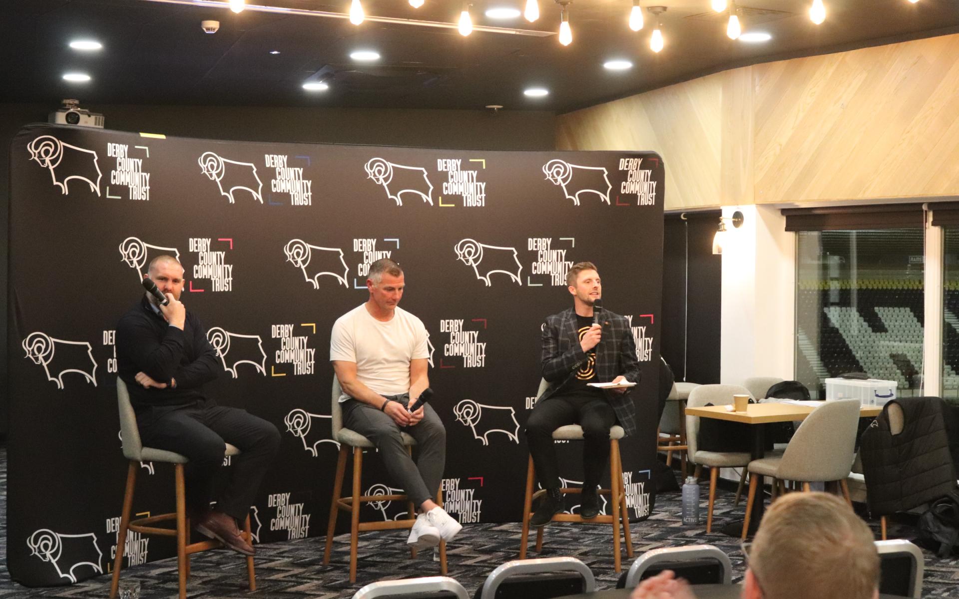 Q&A panel consisting of Jake Buxton (Left), Richie Barker (middle) and Owen Bradley (Right)