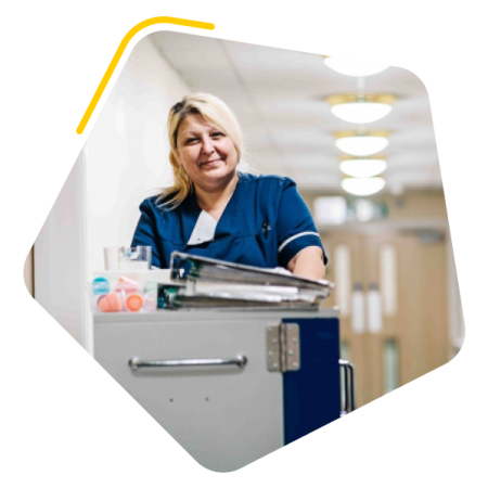Nurse with medication trolley