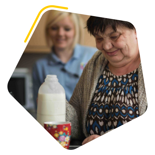 Female service user looking at photos