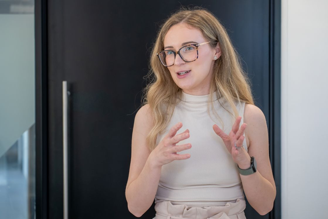 A female talking