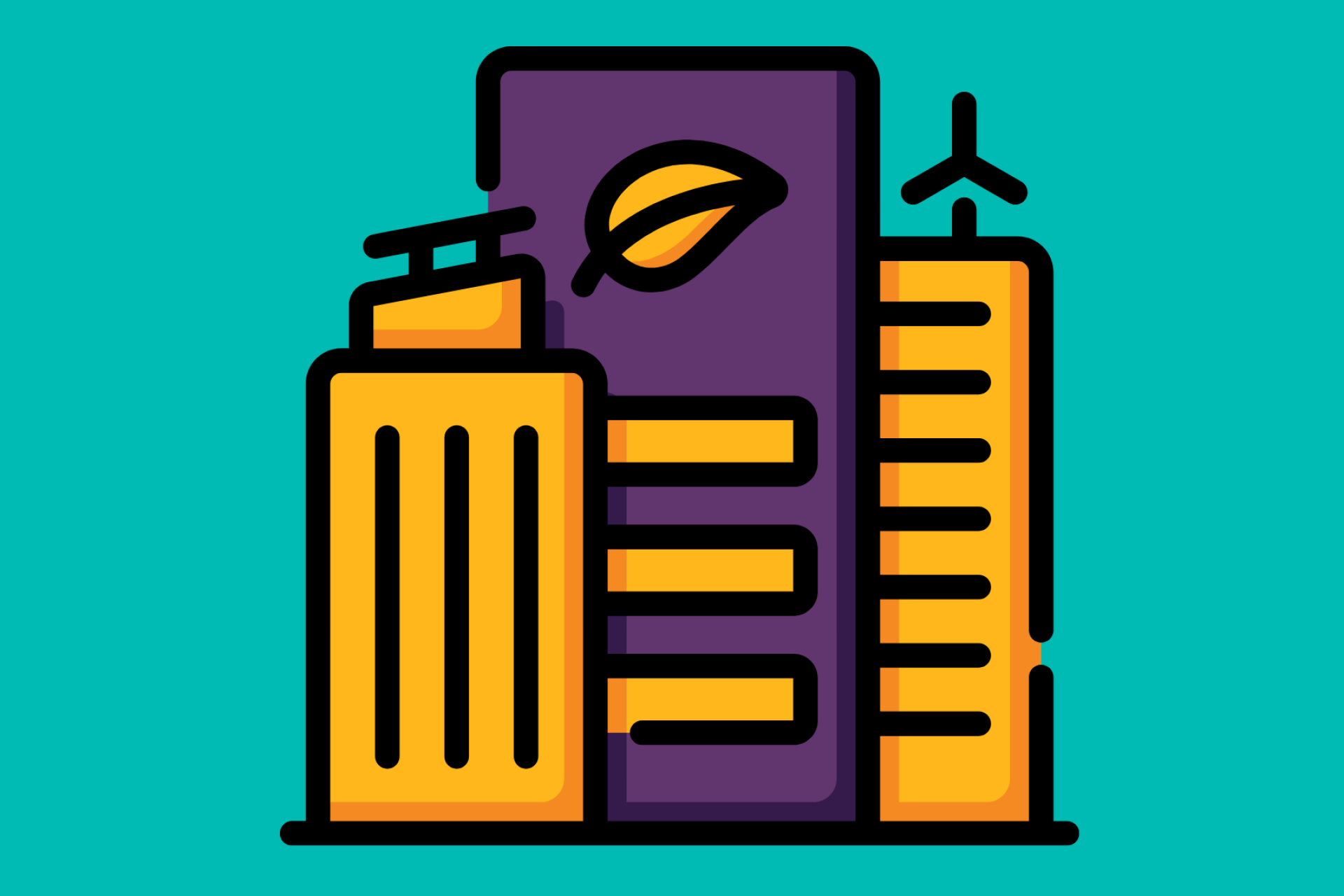 A graphic of buildings on a blue background.