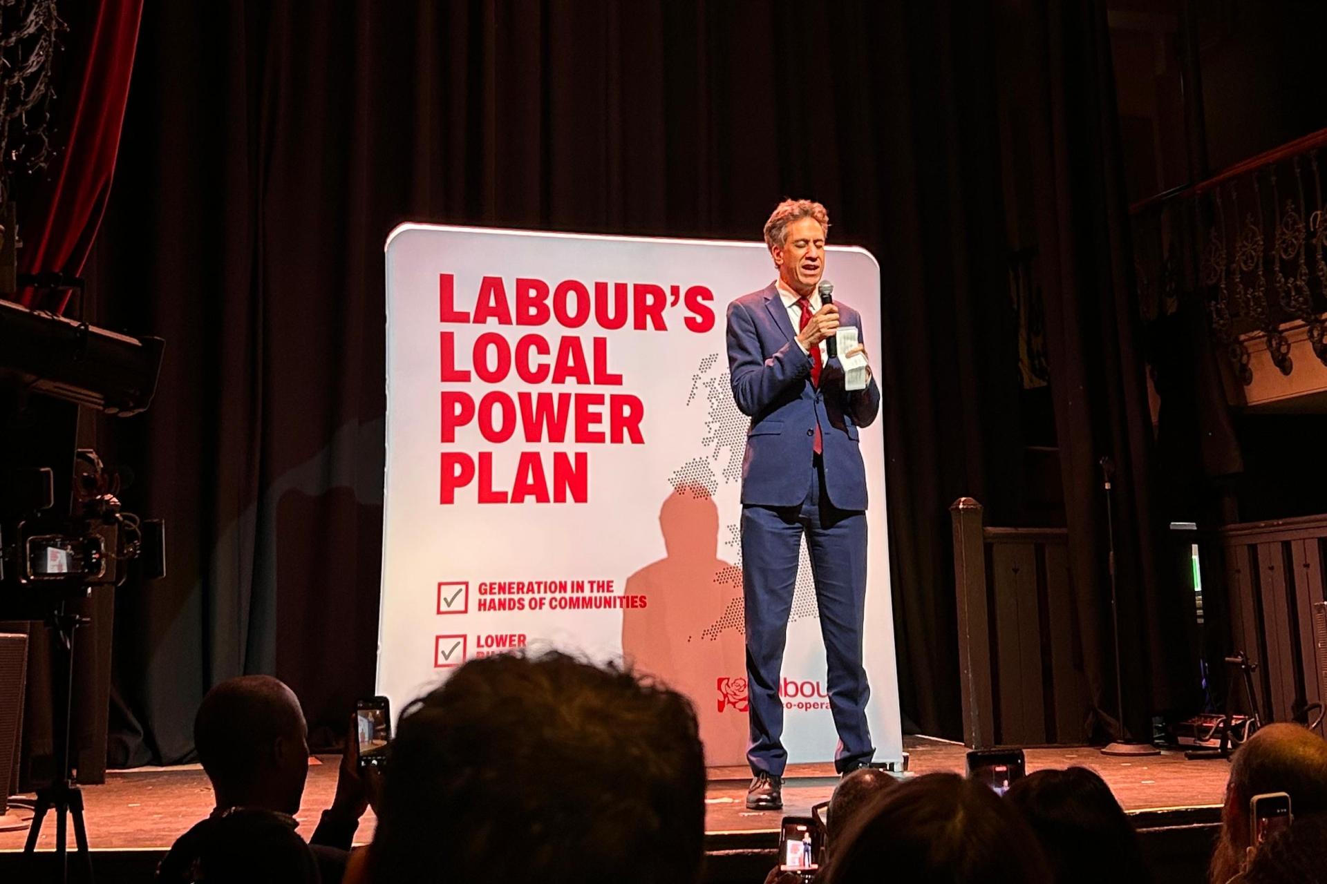Ed Miliband delivering a speech at the launch event for the Local Power Plan.
